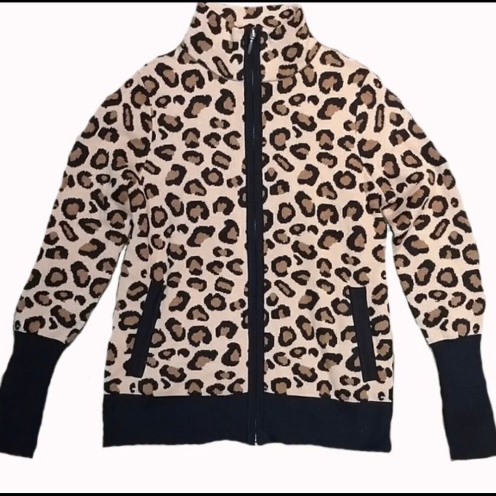 Rachel Zoe leopard print zip up sweater